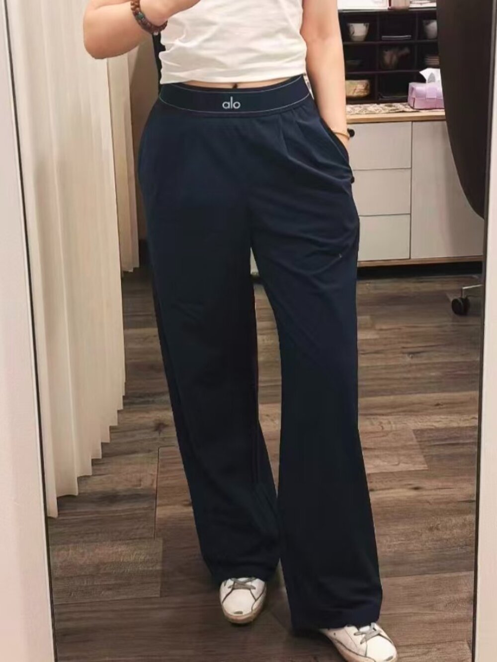 🍄NWT ALO Navy Blue Suit UpTrouser Straight&Wide Leg Chic Versatile Regular💃